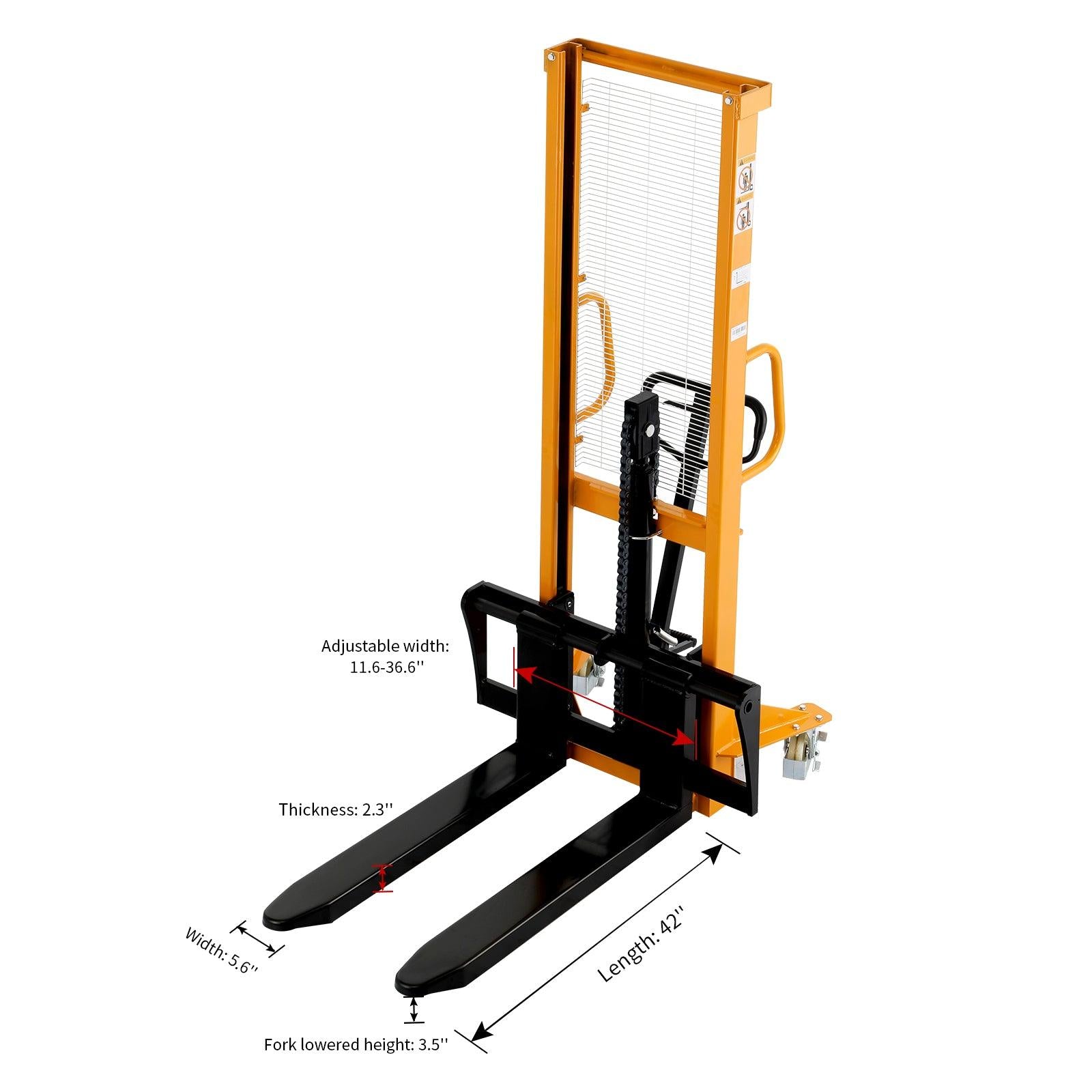 ApolloLift | Manual Hydraulic Stacker Pallet Stacker Adjustable Forks 2200lbs Cap. 63" Lift Height A-3003