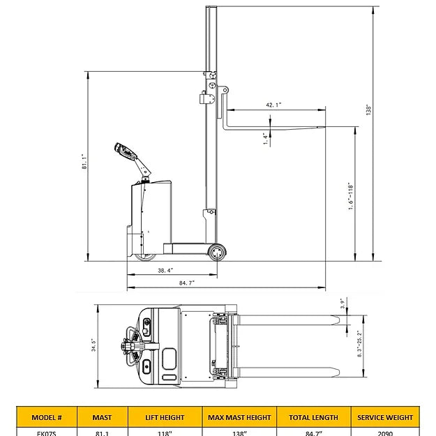 EKKO EK07S Counterbalance Walkie Stacker 1550lbs. Cap., 118" Height