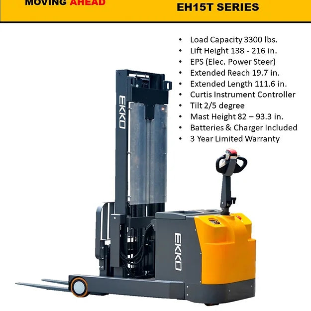 EKKO EH15TH Moving Mast Walkie Reach Truck 3300 lb Cap., 216" Height