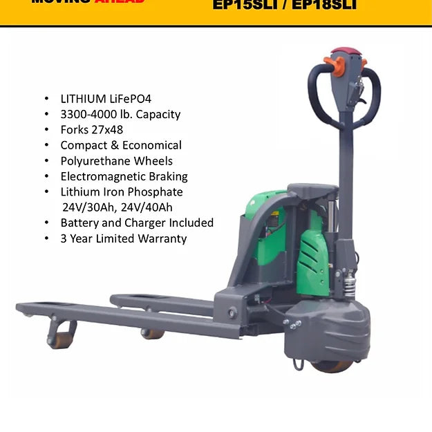 Lithium Iron Phosphate EP18SLI Pallet Jack 4000 lb Capacity