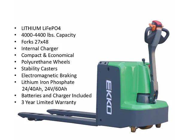 EKKO EP20LI Lithium Iron Phosphate Pallet Jack 4400 lb Capacity