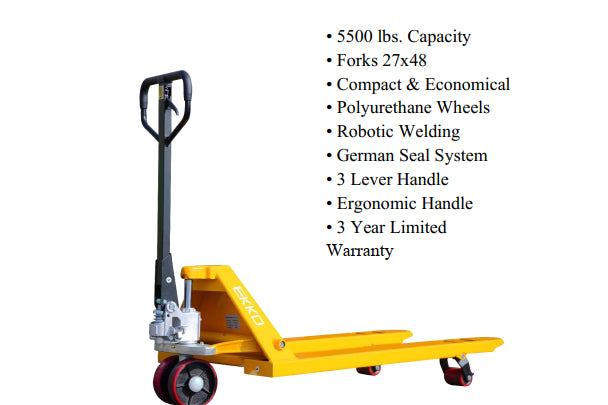 EKKO A25 Manual Pallet Jack 5500lbs., Capacity