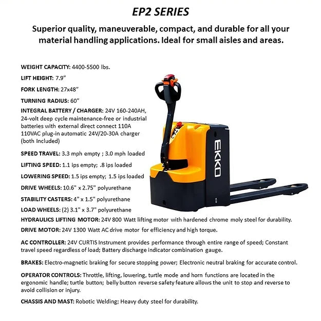 EKKO EP20E Walkie Pallet Jack 4400lbs. Capacity