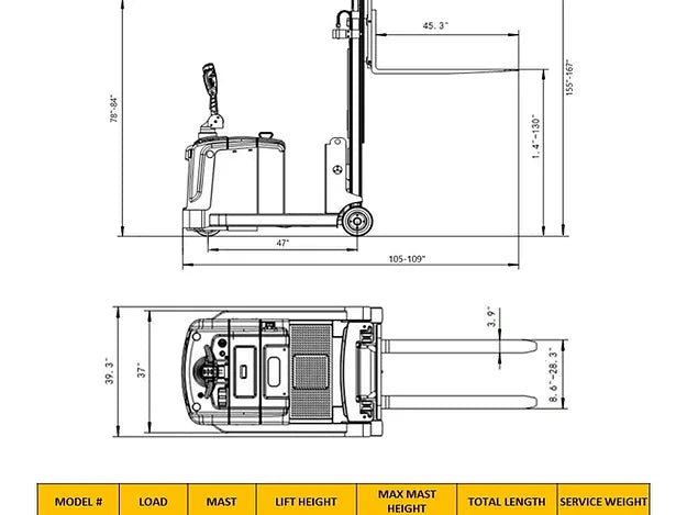 EKKO EK14-130 Counterbalanced Walkie Stacker 3300 lb Cap., 130" Height