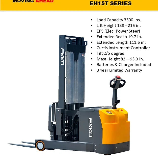 EKKO EH15T Moving Mast Walkie Reach Truck 3300lbs. Cap., 138" Height