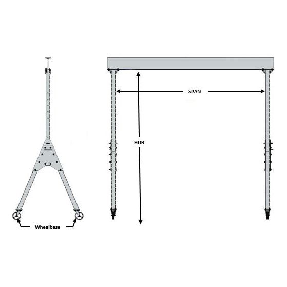 All Lift Cranes AG-Series Adjustable Aluminum Gantry Crane 1/2 Ton - 2 Ton Capacity 6 to 9 & 8 to 12 ft. HUB