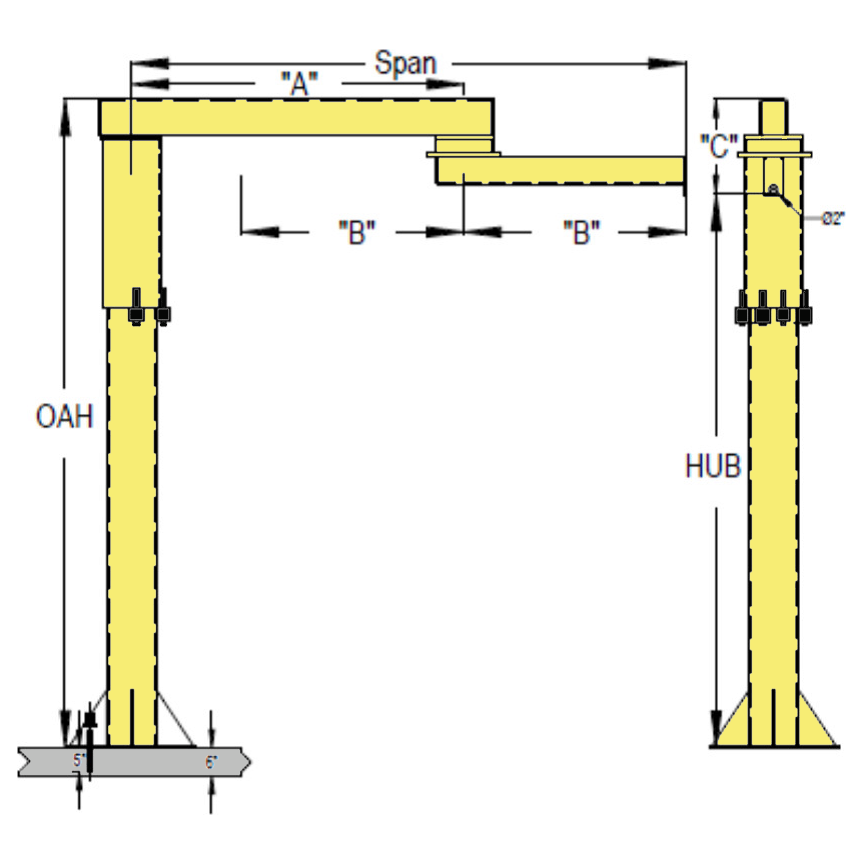 All Lift Cranes FL-FAR Series Foundationless Floor Mounted Articulating Jib Crane 250 lbs