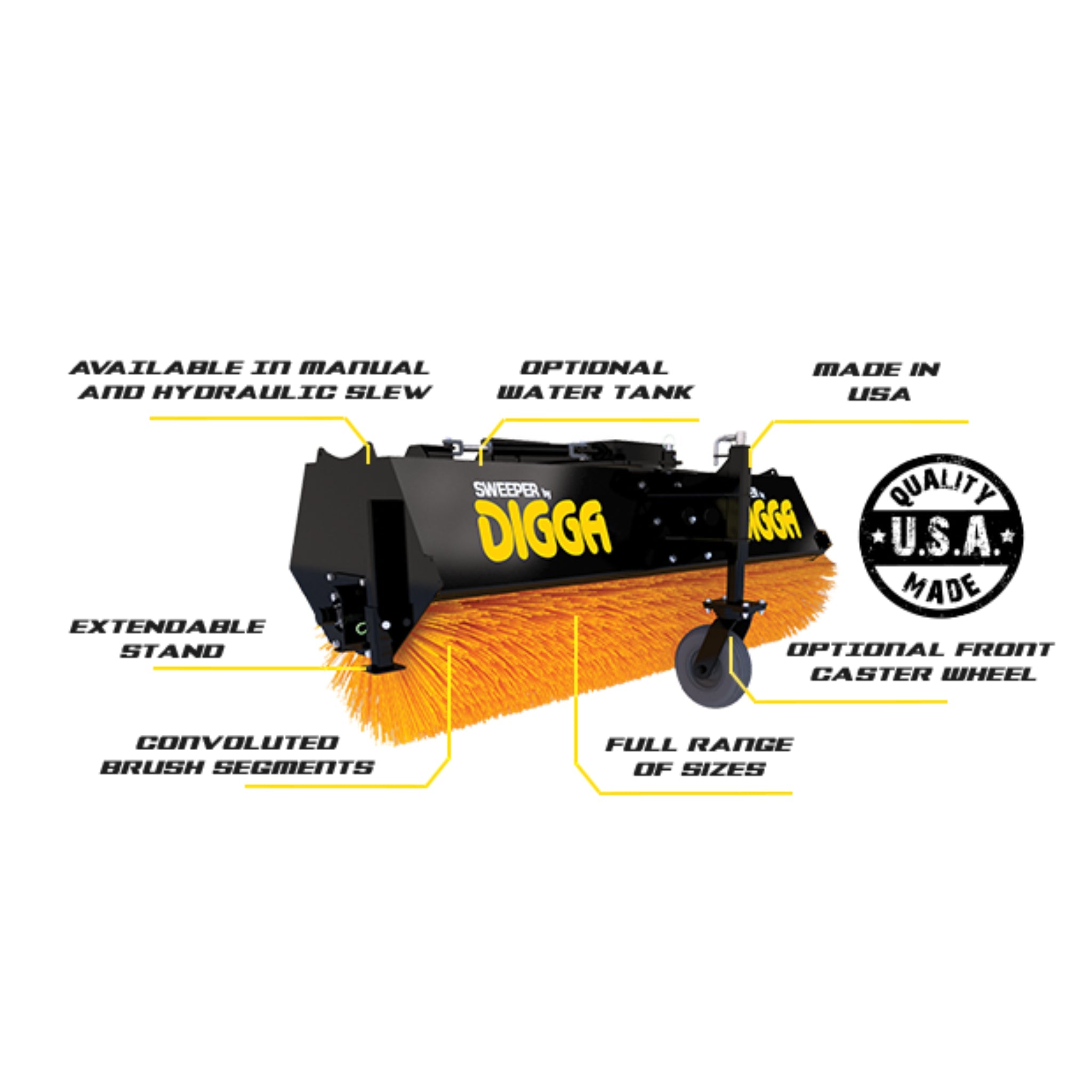 Digga Hydraulic Pivot Angle Broom Attachment for Skid Steer